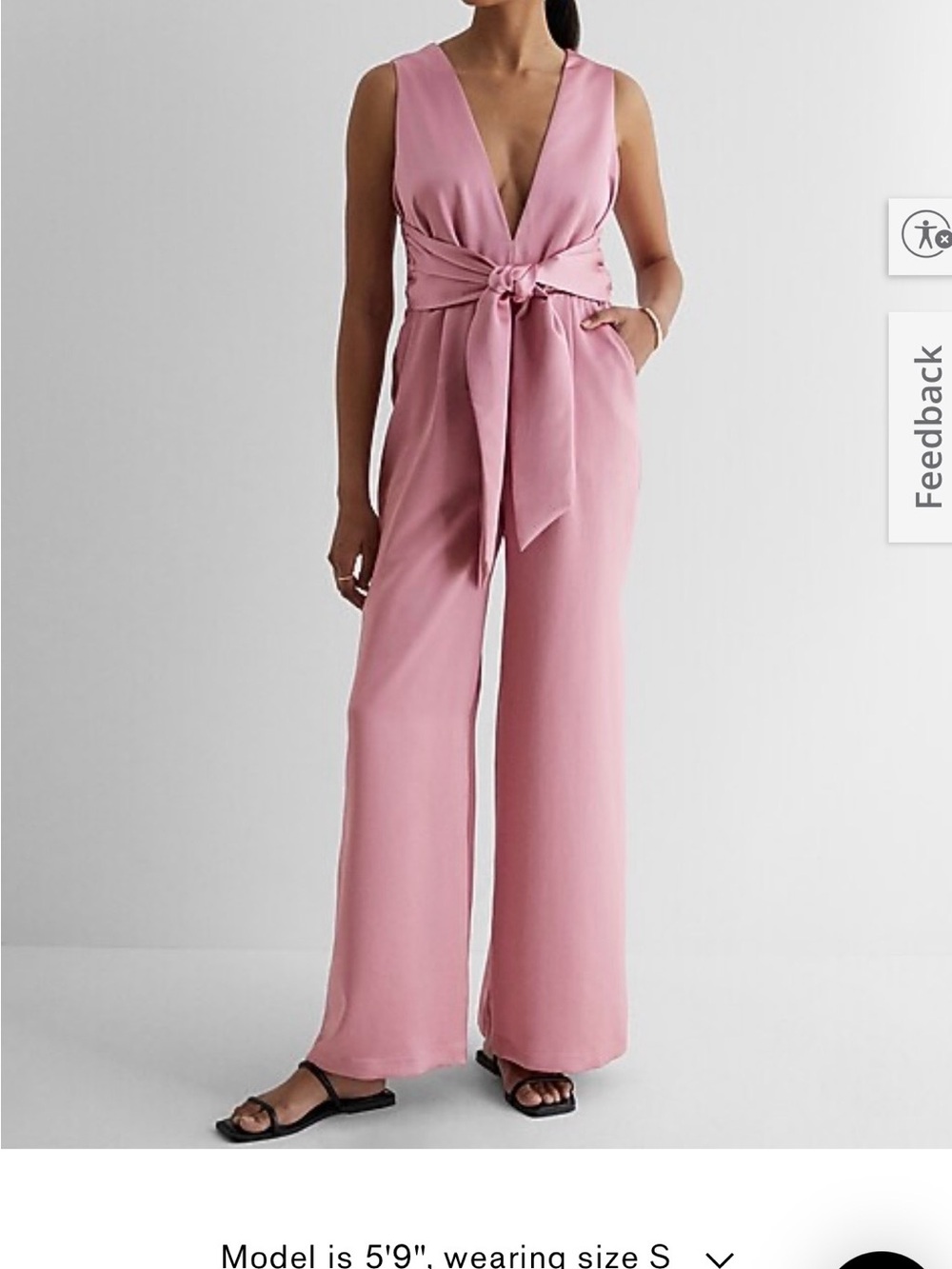 Express Blush Pink Sleeveless Deep V Jumpsuit with Front Tie